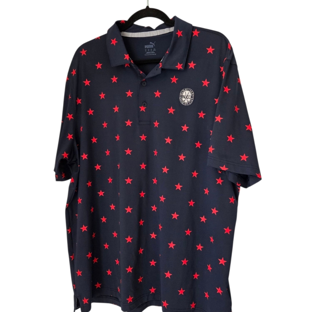 Men's Puma Blue and Red Polo Shirt with Polka Dots Size XL